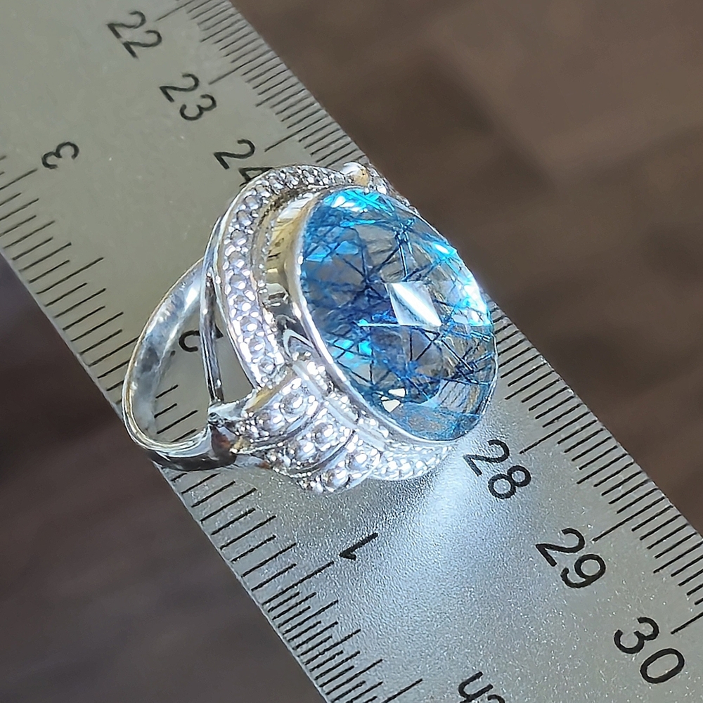 NICKY BUTLER Designer 925 Sterling Silver Rutilated Quartz Big BOLD Ring Blue NB